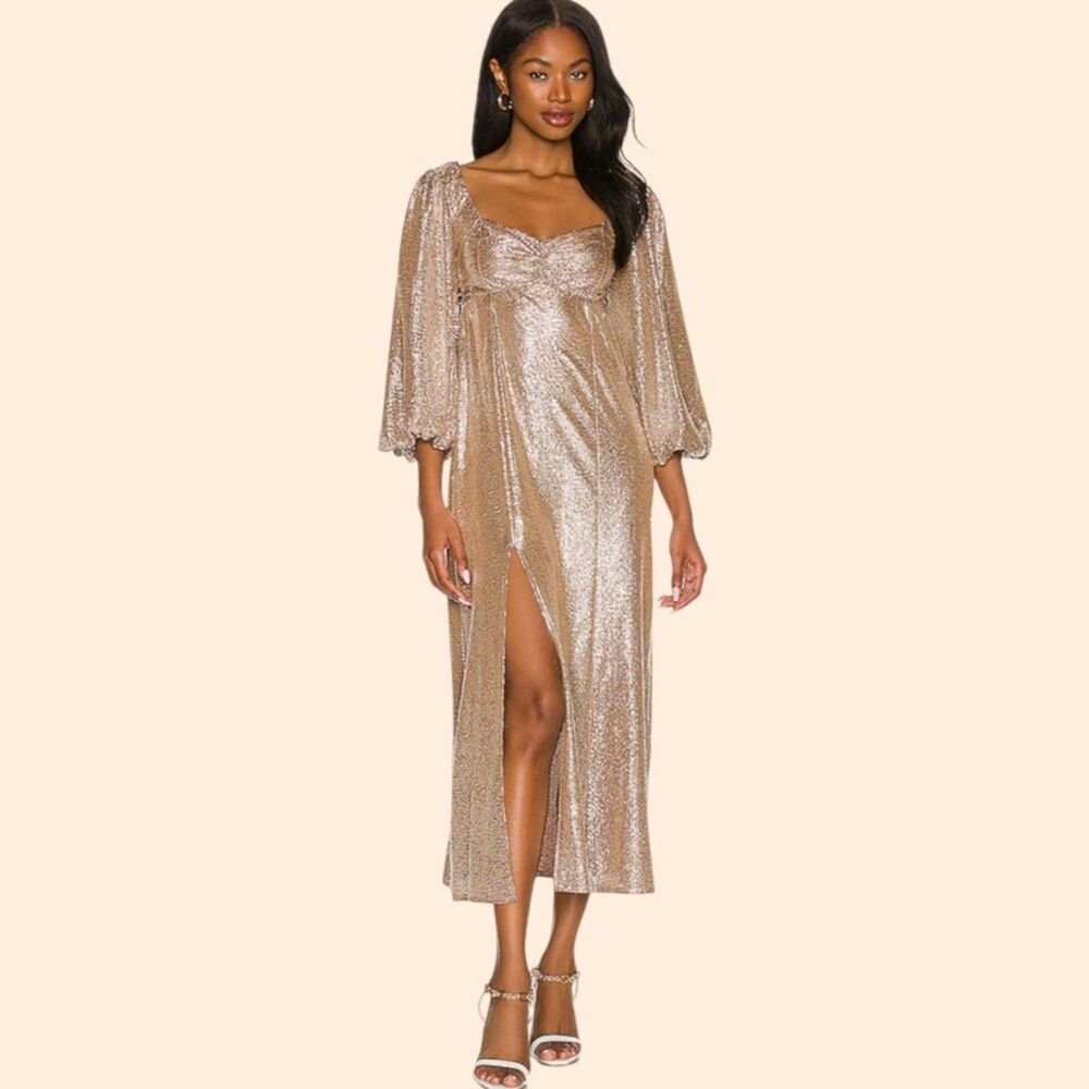 Show Me Your MuMu Metallic Gold Midi Dress